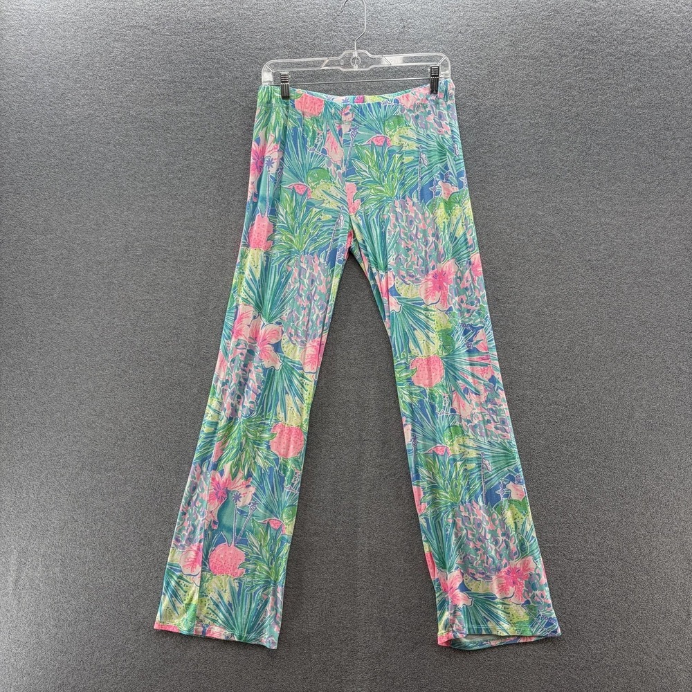 Lilly Pulitzer Pajama Pants Women Small Blue Floral Flare Leg Lounge Beach